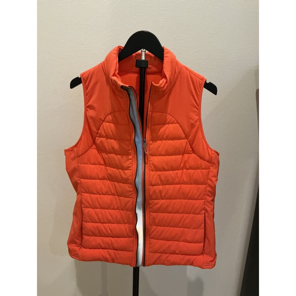 Tangerine Women Orange Quilted Puffer Active Vest Full Zip Mock Neck Large